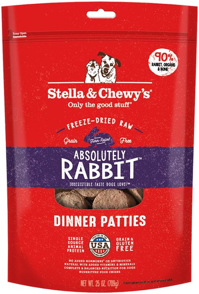 Stella & Chewy's Absolutely Rabbit Dinner Patties Freeze-Dried Raw Dog Food, 25-oz bag, bundle of 2 slide 1 of 8