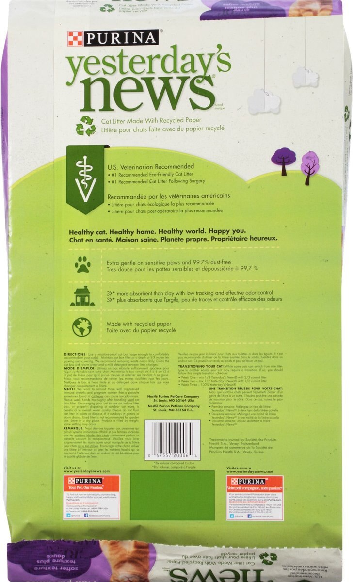 YESTERDAY'S NEWS Softer Texture Unscented NonClumping Paper Cat Litter