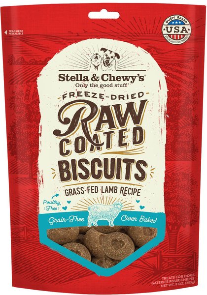 Stella & Chewy's Raw Coated Biscuits Grass-Fed Lamb Recipe Freeze-Dried Grain-Free Dog Treats, 9-oz bag, bundle of 2 slide 1 of 5