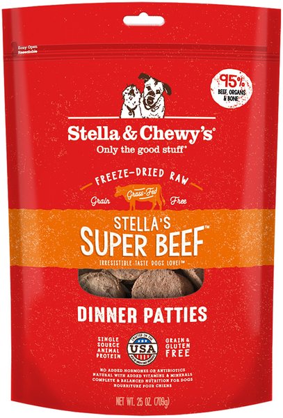 Stella & Chewy's Stella's Super Beef Dinner Patties Freeze-Dried Raw Dog Food, 25-oz bag, bundle of 2 slide 1 of 5