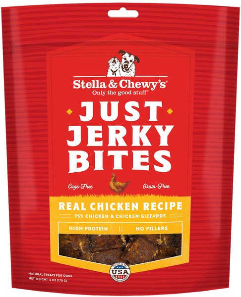 Stella & Chewy's Just Jerky Bites Real Chicken Recipe Grain-Free Dog Treats, 6-oz bag, bundle of 2 slide 1 of 2