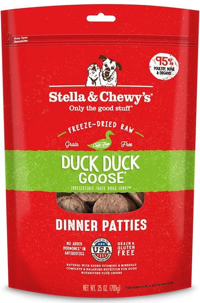 Stella & Chewy's Duck Duck Goose Dinner Patties Freeze-Dried Raw Dog Food, 25-oz bag, bundle of 2 slide 1 of 6