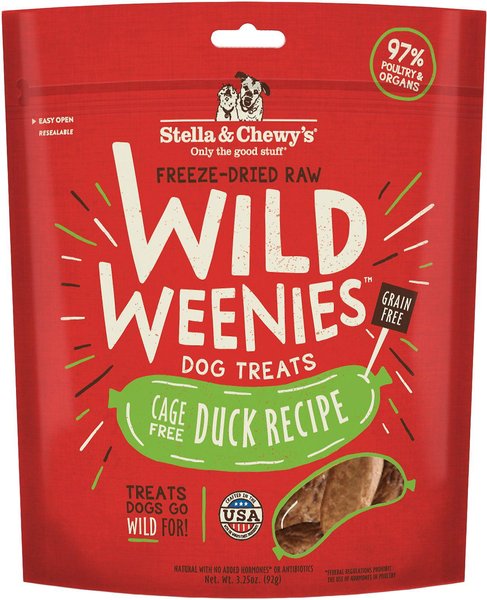 Stella & Chewy's Duck Wild Weenies Freeze-Dried Raw Dog Treats, 3.25-oz bag, bundle of 2 slide 1 of 7