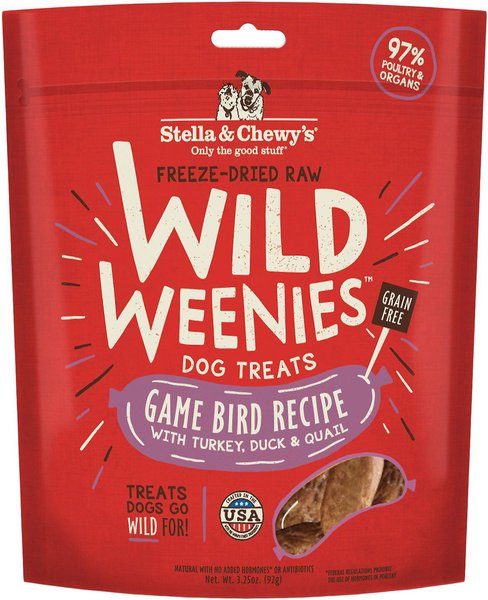 Stella & Chewy's Game Bird Wild Weenies Freeze-Dried Raw Dog Treats, 3.25-oz bag, bundle of 2 slide 1 of 7