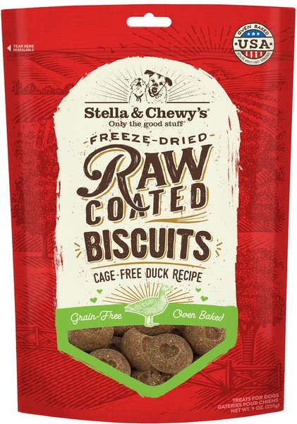 Stella & Chewy's Raw Coated Biscuits Cage-Free Duck Recipe Freeze-Dried Grain-Free Dog Treats, 9-oz bag, bundle of 2 slide 1 of 5