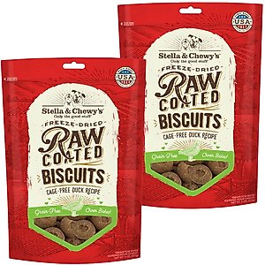 Stella & Chewy's Raw Coated Biscuits Cage-Free Duck Recipe Freeze-Dried Grain-Free Dog Treats, 9-oz bag, bundle of 2