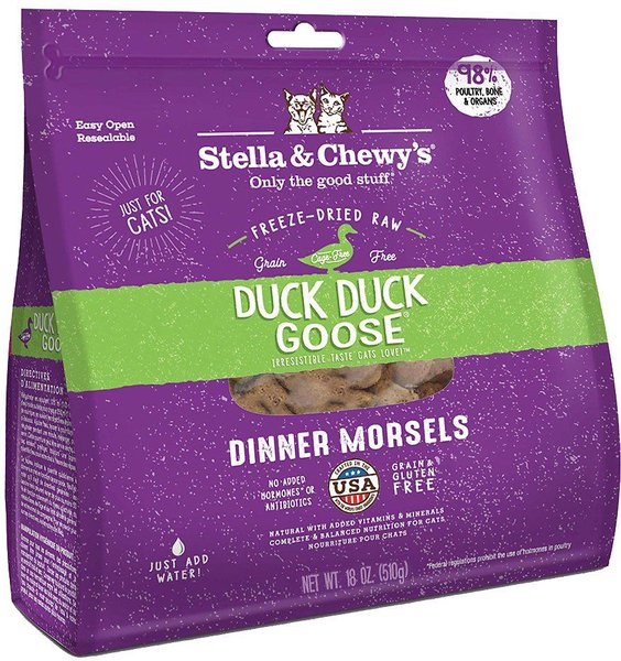 Stella & Chewy's Duck Duck Goose Dinner Morsels Freeze-Dried Raw Cat Food, 18-oz bag, bundle of 2 slide 1 of 8