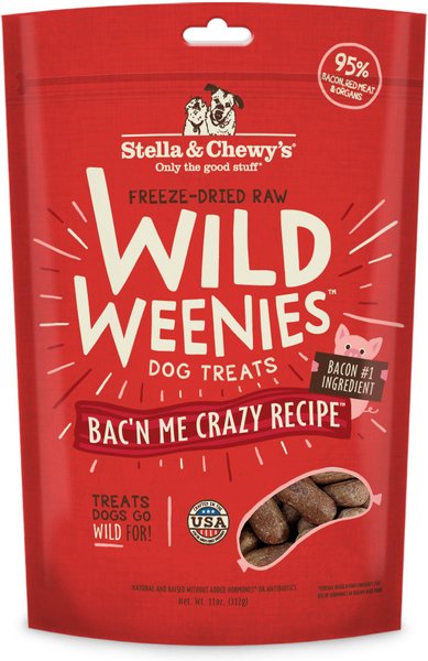 Stella & Chewy's Wild Weenies Bac'n Me Crazy Recipe Freeze-Dried Raw Dog Treats, 11-oz bag, bundle of 2 slide 1 of 2