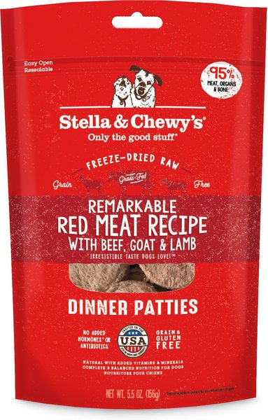 Stella & Chewy's Remarkable Red Meat Recipe Dinner Patties Freeze-Dried Raw Dog Food, 5.5-oz bag, bundle of 2 slide 1 of 10