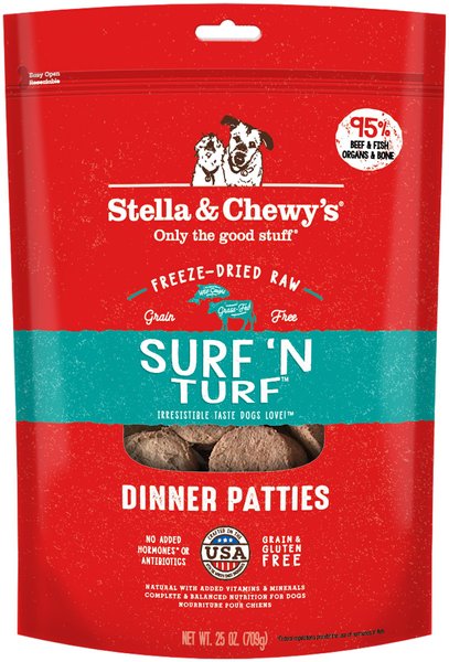 Stella & Chewy's Surf 'N Turf Dinner Patties Freeze-Dried Raw Dog Food, 25-oz bag, bundle of 2 slide 1 of 7