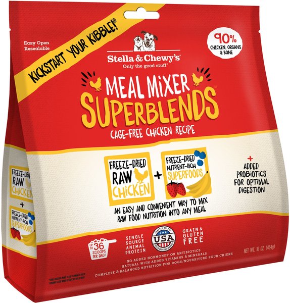 Stella & Chewy's SuperBlends Cage-Free Chicken Recipe Meal Mixers Freeze-Dried Raw Dog Food Topper, 16-oz bag, bundle of 2 slide 1 of 7