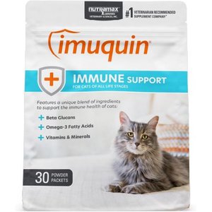 Nutramax Imuquin with Beta Glucans, Marine Lipids, Vitamins & Minerals Powder Packets Immune Supplement for Cats, 30 count