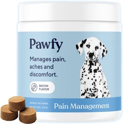 Pawfy Pain Management Bacon Flavor Chews Dog Supplement, 30 count
