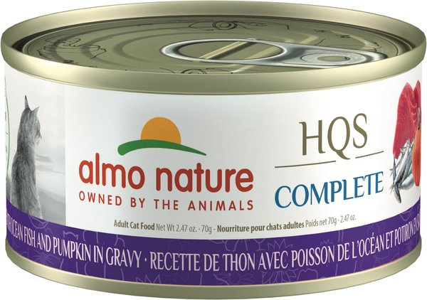 Almo Nature HQS Complete Tuna Recipe with Ocean Fish & Pumpkin in Gravy Cat Wet Food, 2.47-oz can, case of 12 slide 1 of 6