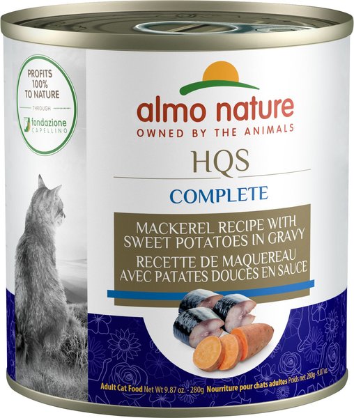 Almo Nature HQS Complete Mackerel Recipe with Sweet Potatoes in Gravy Cat Wet Food, 9.87-oz can, case of 12 slide 1 of 5