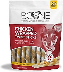Boone Chicken Wrapped Twist Small Sticks Dog Treats, 20 count