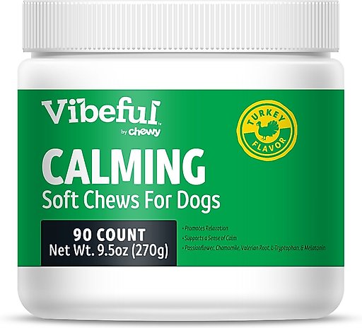 Vibeful Calming Melatonin Turkey Flavored Soft Chews Calming Supplement for Dogs, 90 Count