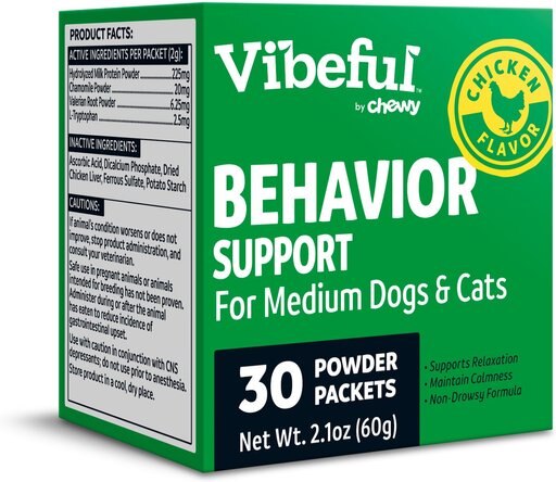 Vibeful Behavior Support Powder Calming Supplement for Medium Dogs & Cats, 30 count