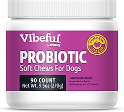 Vibeful Probiotic Bites Pumpkin Flavored Soft Chews Digestive Supplement for Dogs, 90 Count slide 1 of 8