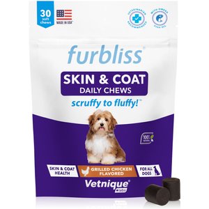 Vetnique Labs Furbliss Skin & Coat Daily Omega Grilled Chicken Soft Chews for Dogs, 30 count