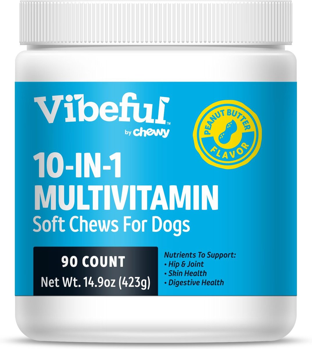 Vibeful 10 in 1 Multivitamin Bites Peanut Butter Flavored Soft Chews Multivitamin for Dogs