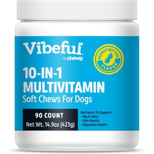 Vibeful 10-in-1 Multivitamin Peanut Butter Flavored Soft Chews for Dogs, 90 Count