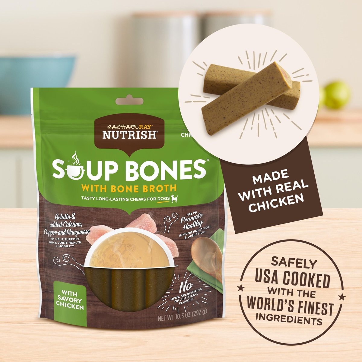 RACHAEL RAY NUTRISH Soup Bones with Bone Broth Savory Chicken Dog