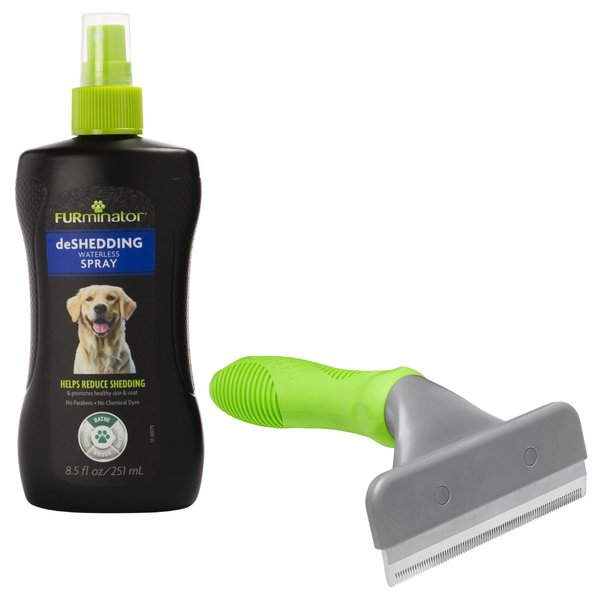 FURminator DeShedding Spray for Dogs + Frisco Short to Medium Hair Deshedding Dog & Cat Brush slide 1 of 8