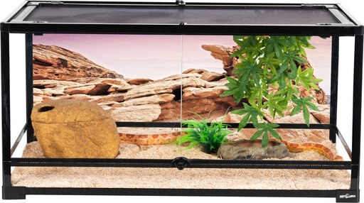 REPTI ZOO Front Double Hinge Door with PVC Background Reptile Glass Terrarium Tank, 50-gal, Black