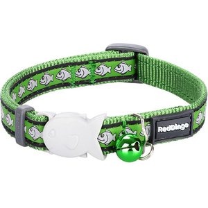Red Dingo Nylon Reflective Breakaway Cat Collar with Bell, Green, 8 to 12.5-in neck, 1/2-in wide