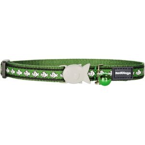 Red Dingo Nylon Reflective Breakaway Cat Collar with Bell, Green, 8 to 12.5-in neck, 1/2-in wide