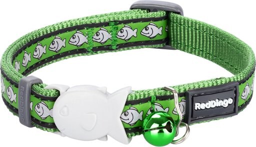 Red Dingo Nylon Reflective Breakaway Cat Collar with Bell, Green, 8 to 12.5-in neck, 1/2-in wide