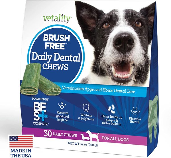 Vetality Brush Free Daily Dental Care Chews for Dogs, 30 count slide 1 of 6