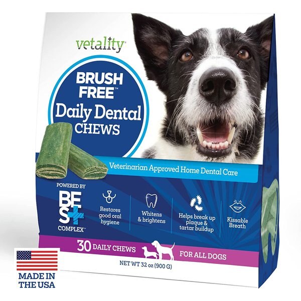 VETALITY Brush Free Daily Dental Care Chews for Dogs, 30 count