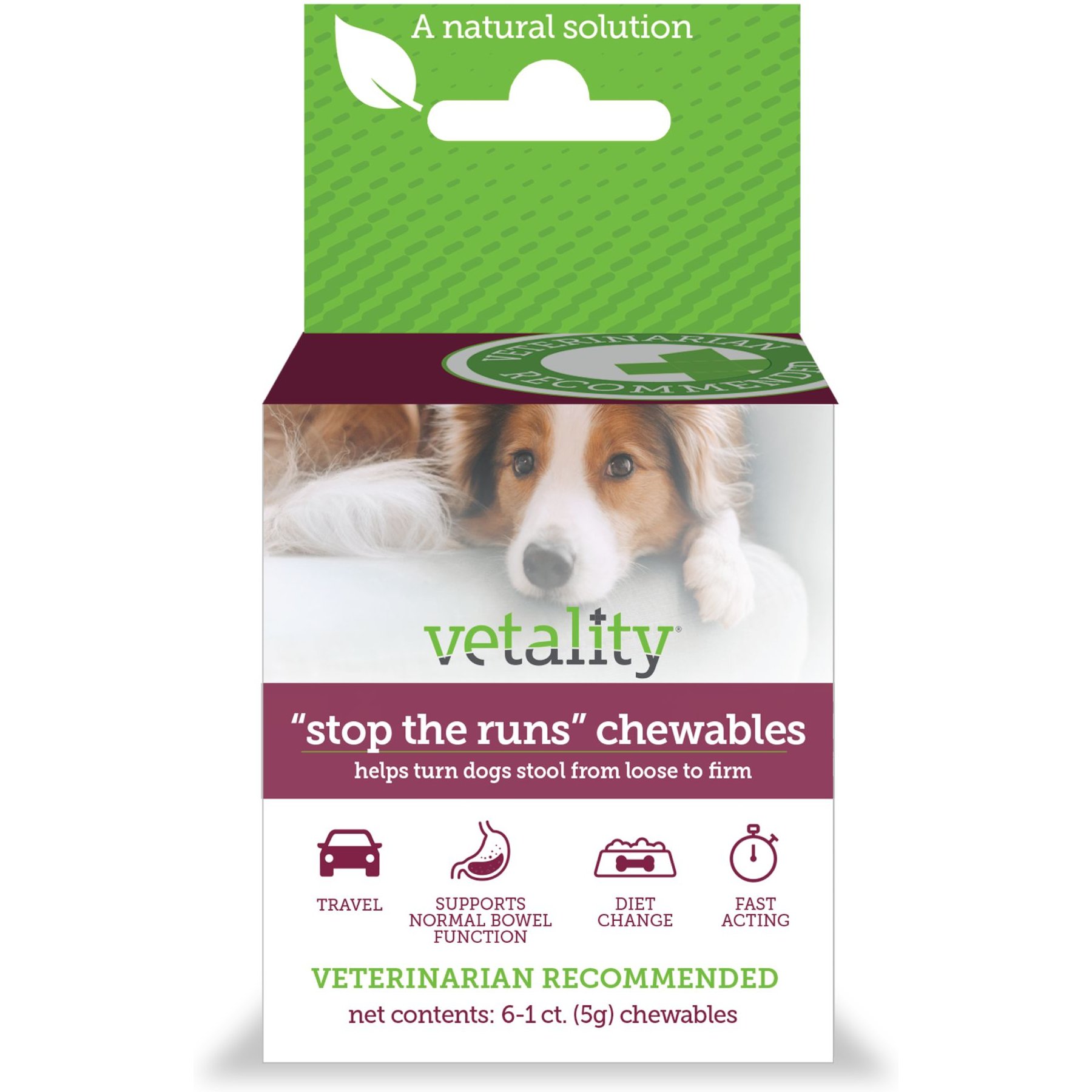 VETALITY Stop the Runs Anti Diarrhea Medication for Dogs, 6 count