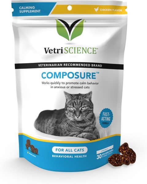 VetriScience Composure Chicken Liver Flavored Soft Chews Calming Supplement for Cats, 30 count slide 1 of 7