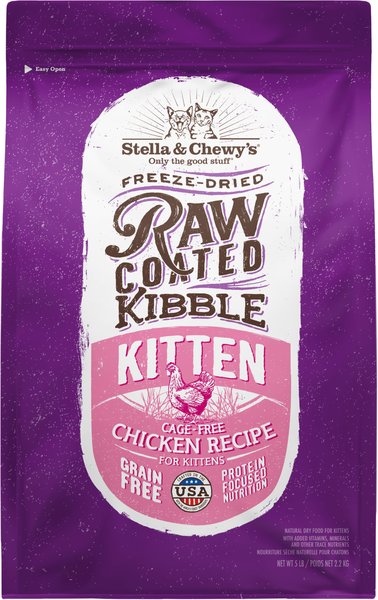 Stella & Chewy's Chicken Flavored Raw Coated Cage-Free Kitten Dry Cat Food, 5-lb bag slide 1 of 4