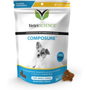 VetriScience Composure Chicken Liver Flavored Soft Chews Calming Supplement for Small Dogs, 30 count