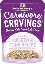 Stella & Chewy's Carnivore Cravings Chicken & Tuna Flavored Shredded Wet Cat Food, 2.8-oz pouch, case of 24