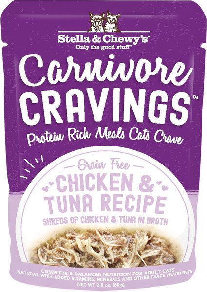 Stella & Chewy's Carnivore Cravings Chicken & Tuna Flavored Shredded Wet Cat Food, 2.8-oz pouch, case of 24 slide 1 of 6
