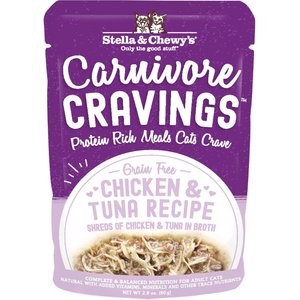 Stella & Chewy's Carnivore Cravings Chicken & Tuna Flavored Shredded Wet Cat Food, 2.8-oz pouch, case of 24