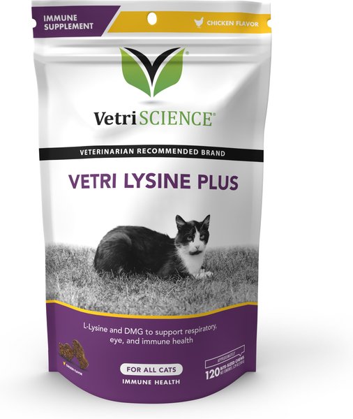 VetriScience Vetri-Lysine Plus Chicken Liver Flavored Soft Chews Immune Supplement for Cats, 120 count slide 1 of 7