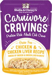 Stella & Chewy's Carnivore Cravings Chicken & Chicken Liver Flavored Shredded Wet Cat Food, 2.8-oz pouch, case of 24