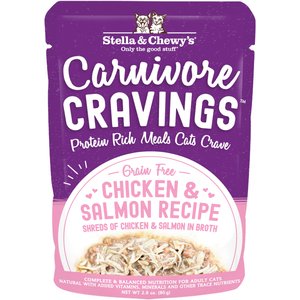 Stella & Chewy's Carnivore Cravings Chicken & Salmon Flavored Shredded Wet Cat Food, 2.8-oz pouch, case of 24