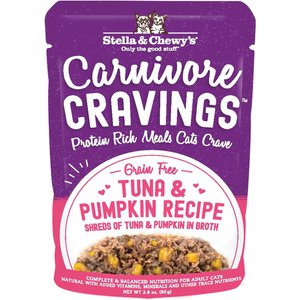 Stella & Chewy's Carnivore Cravings Tuna & Pumpkin Flavored Shredded Wet Cat Food, 2.8-oz pouch, case of 24