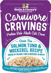 Stella & Chewy's Carnivore Cravings Salmon, Tuna & Mackerel Flavored Shredded Wet Cat Food, 2.8-oz pouch, case of 24