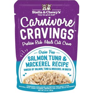 Stella & Chewy's Carnivore Cravings Salmon, Tuna & Mackerel Flavored Shredded Wet Cat Food, 2.8-oz pouch, case of 24