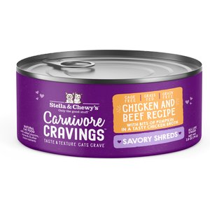 Stella & Chewy's Savory Shreds Chicken & Beef Flavored Shredded Wet Cat Food, 2.8-oz can, case of 24