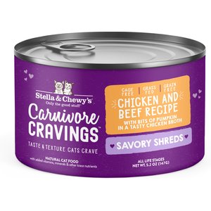 Stella & Chewy's Savory Shreds Chicken & Beef Flavored Shredded Wet Cat Food, 5.2-oz can, case of 24