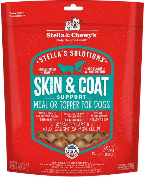 Stella & Chewy's Stella's Solutions Skin & Coat Boost Freeze-Dried Raw Grass-Fed Lamb & Wild-Caught Salmon Dinner Morsels Dog Food, 4.25-oz bag slide 1 of 2